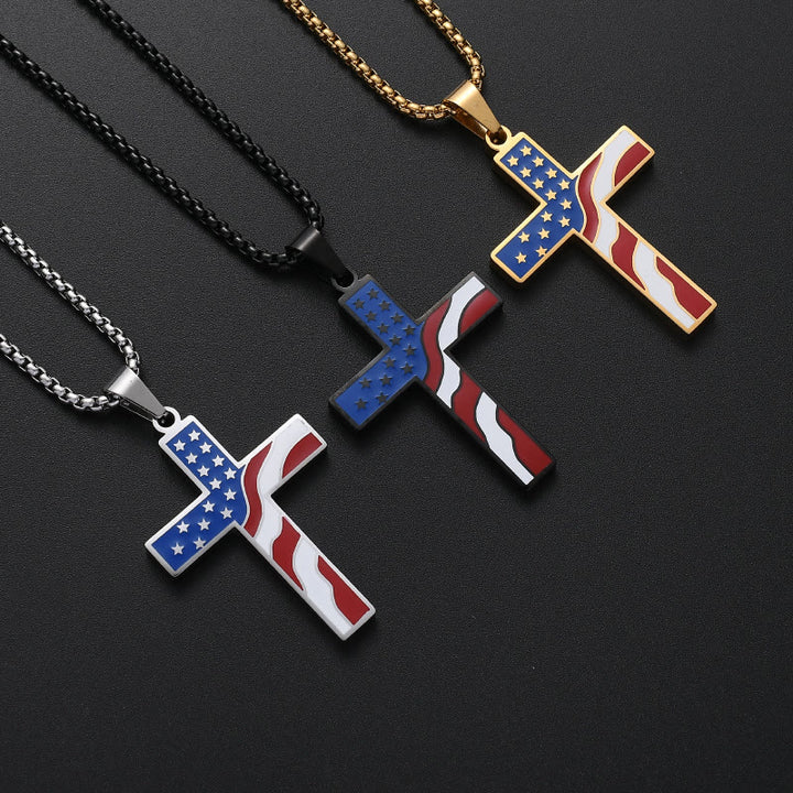 Christianartworkshop Collana con croce e bandiera degli Stati Uniti per il Giorno dell'Indipendenza: ciondolo patriottico e sacro per le festività. - image 0