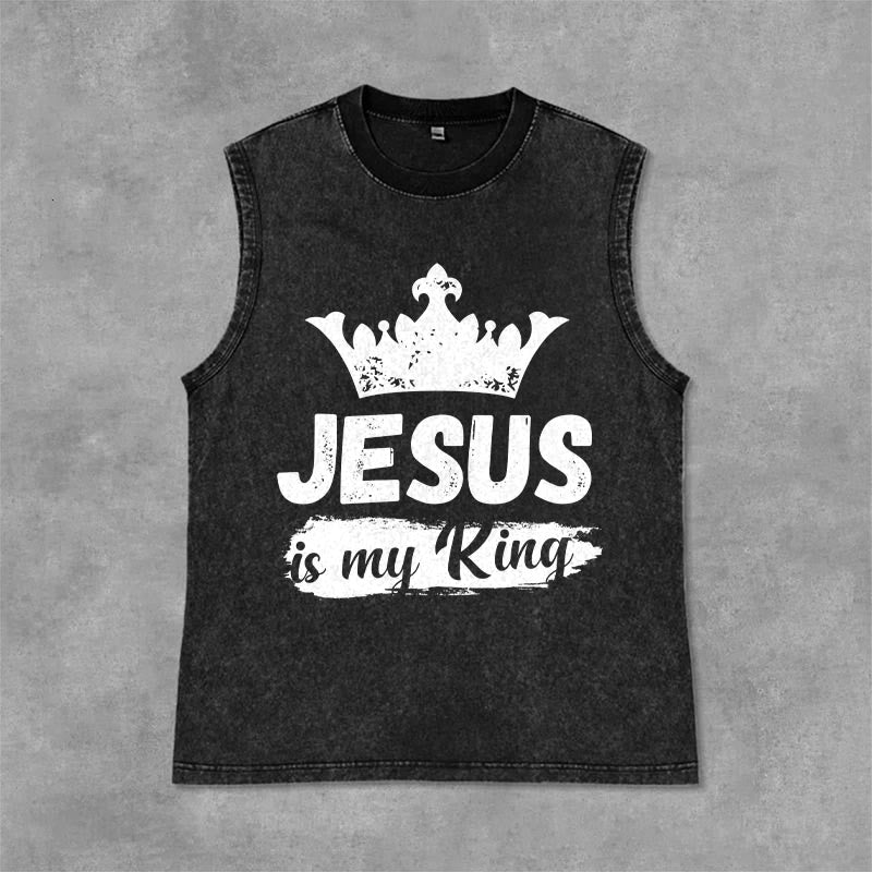 Christianartworkshop Canotta unisex lavata con corona "Jesus Is My King" - Nero - 2XL - image 6