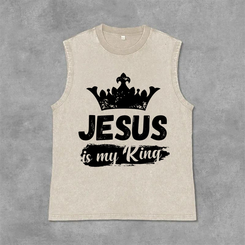 Christianartworkshop Canotta unisex lavata con corona "Jesus Is My King" - Beige - 2XL - image 3