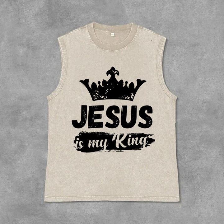 Christianartworkshop Canotta unisex lavata con corona "Jesus Is My King" - Beige - 2XL - image 3
