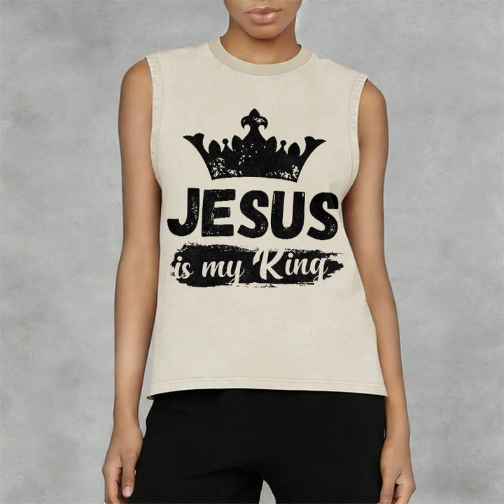 Christianartworkshop Canotta unisex lavata con corona "Jesus Is My King" - image 5