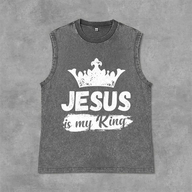 Christianartworkshop Canotta unisex lavata con corona "Jesus Is My King" - Grigio - 2XL - image 9