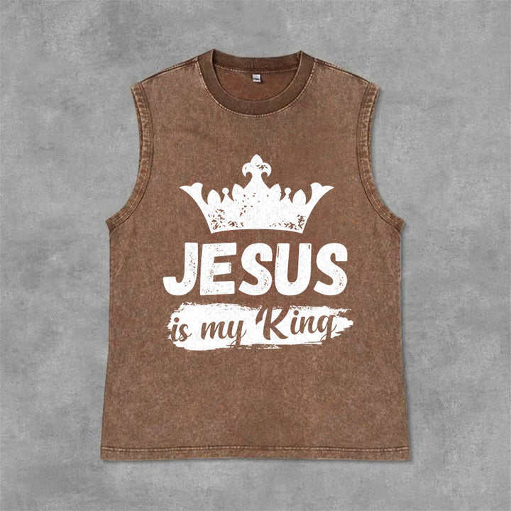 Christianartworkshop Canotta unisex lavata con corona "Jesus Is My King" - Marrone - 2XL - image 0