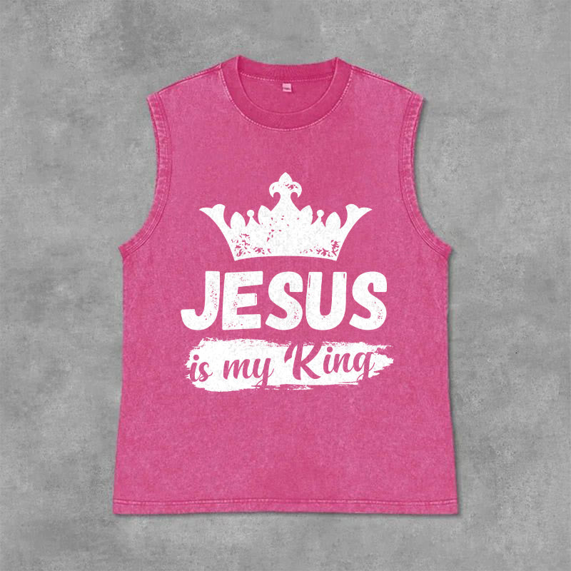Christianartworkshop Canotta unisex lavata con corona "Jesus Is My King" - Rosa - 2XL - image 12
