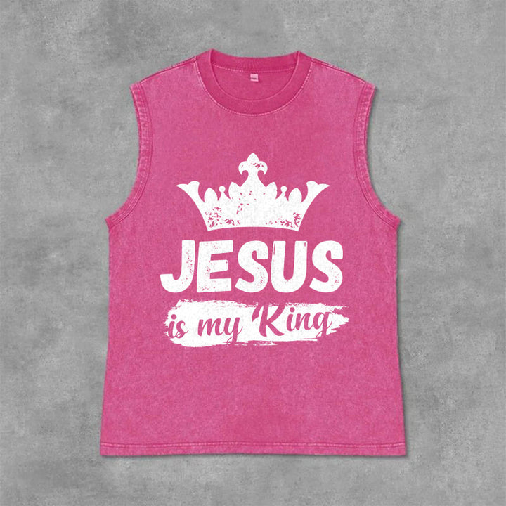 Christianartworkshop Canotta unisex lavata con corona "Jesus Is My King" - Rosa - 2XL - image 12