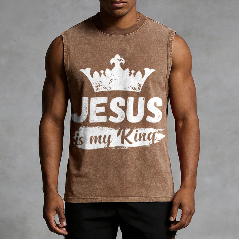 Christianartworkshop Canotta unisex lavata con corona "Jesus Is My King" - image 1