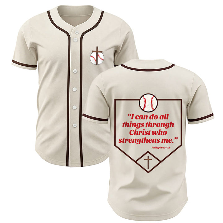 Christianartworkshop Filippesi 4:13 Maglia da baseball della fede: Maglia da baseball con croce, motto, forza e devozione - Albicocca - 5XL - image 6