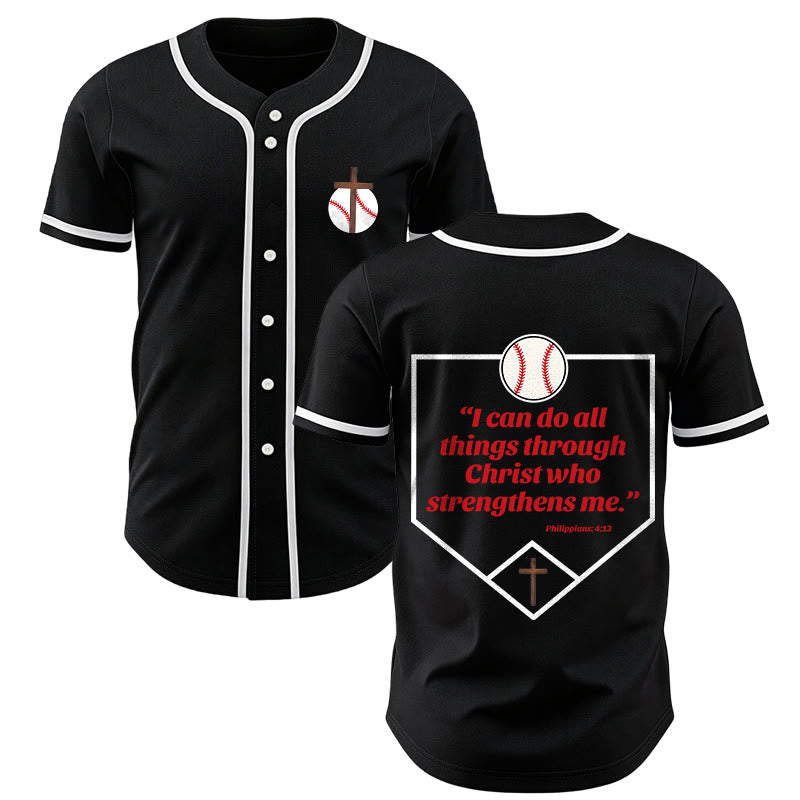 Christianartworkshop Filippesi 4:13 Maglia da baseball della fede: Maglia da baseball con croce, motto, forza e devozione - Nero - 5XL - image 16