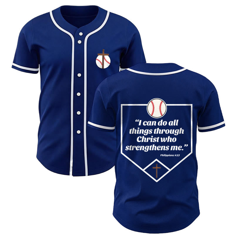Christianartworkshop Filippesi 4:13 Maglia da baseball della fede: Maglia da baseball con croce, motto, forza e devozione - Blu navy - 5XL - image 0