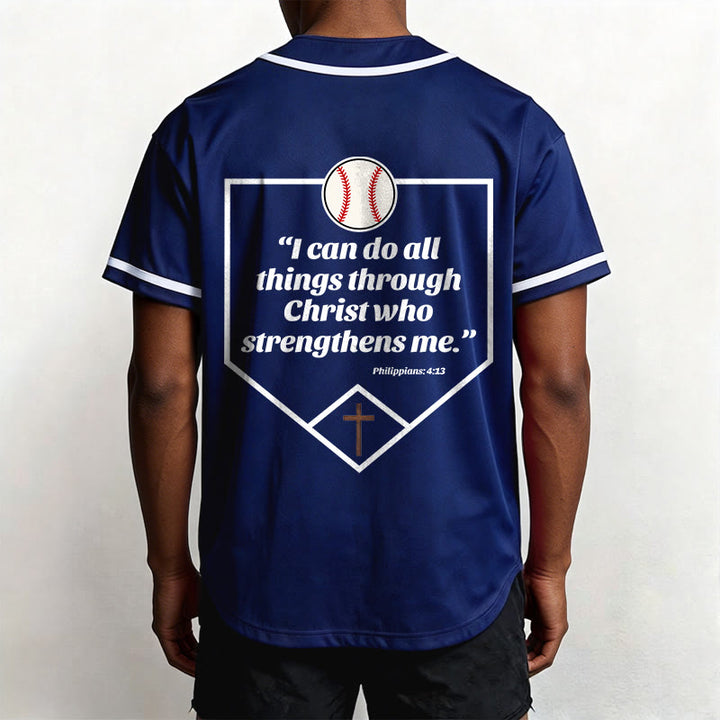 Christianartworkshop Filippesi 4:13 Maglia da baseball della fede: Maglia da baseball con croce, motto, forza e devozione - image 1