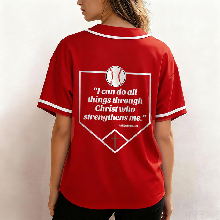 Christianartworkshop Filippesi 4:13 Maglia da baseball della fede: Maglia da baseball con croce, motto, forza e devozione - image 24