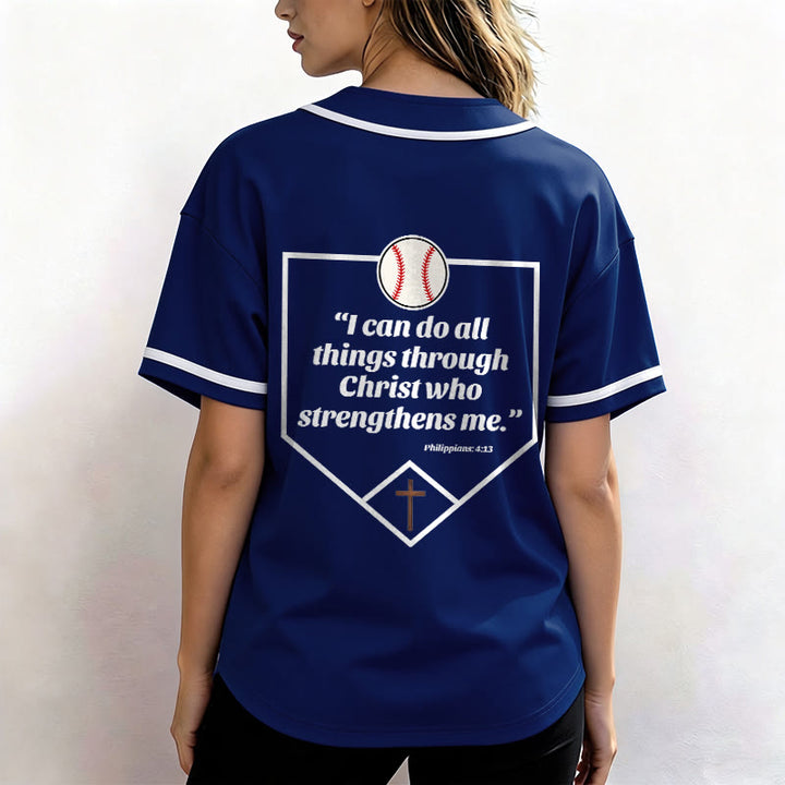 Christianartworkshop Filippesi 4:13 Maglia da baseball della fede: Maglia da baseball con croce, motto, forza e devozione - image 4