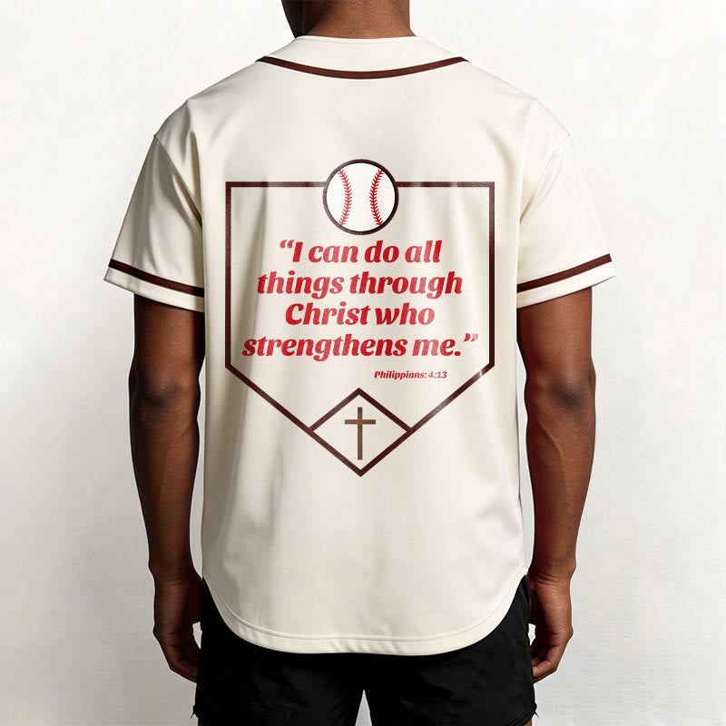 Christianartworkshop Filippesi 4:13 Maglia da baseball della fede: Maglia da baseball con croce, motto, forza e devozione - image 7