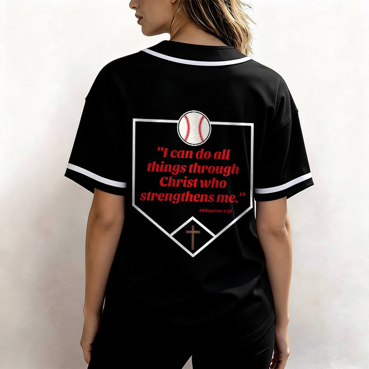 Christianartworkshop Filippesi 4:13 Maglia da baseball della fede: Maglia da baseball con croce, motto, forza e devozione - image 19