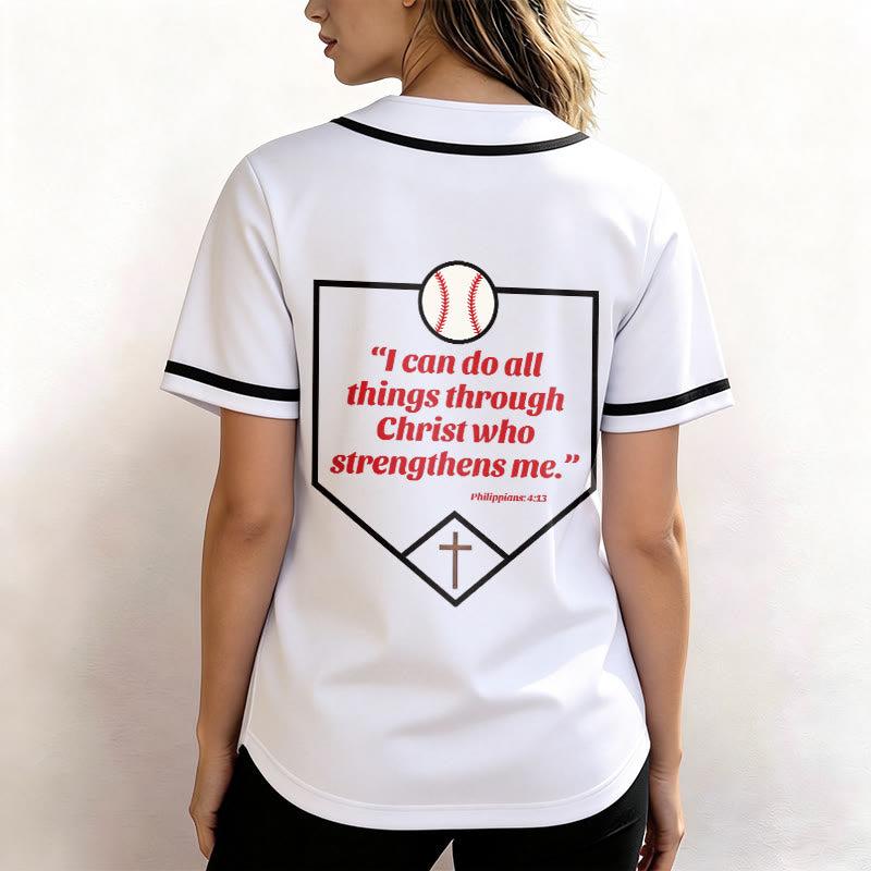 Christianartworkshop Filippesi 4:13 Maglia da baseball della fede: Maglia da baseball con croce, motto, forza e devozione - image 14