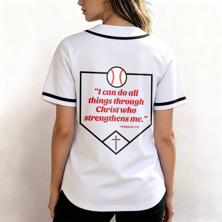 Christianartworkshop Filippesi 4:13 Maglia da baseball della fede: Maglia da baseball con croce, motto, forza e devozione - image 14