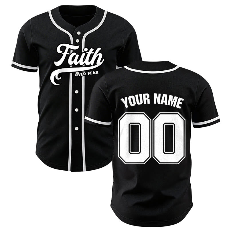Christianartworkshop Faith Over Fear Maglia da baseball unisex personalizzata con nome e numero - Nero - 5XL - Nome & Numero personalizzati - image 1