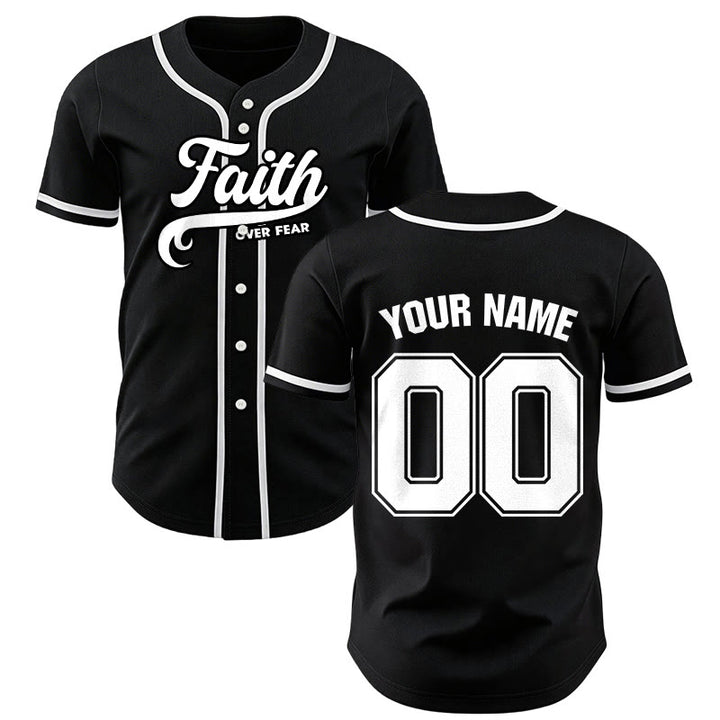 Christianartworkshop Faith Over Fear Maglia da baseball unisex personalizzata con nome e numero - Nero - 5XL - Nome & Numero personalizzati - image 1