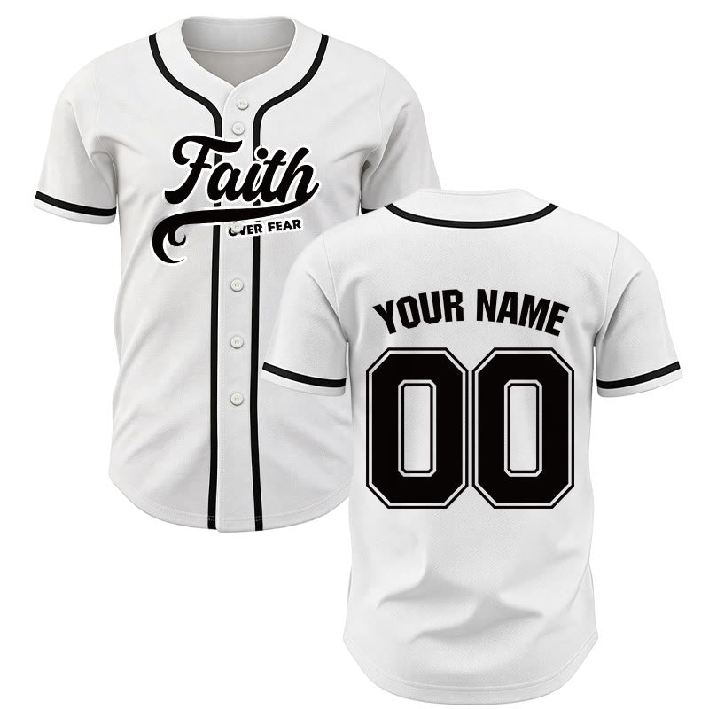 Christianartworkshop Faith Over Fear Maglia da baseball unisex personalizzata con nome e numero - Bianco - 5XL - Nome & Numero personalizzati - image 15