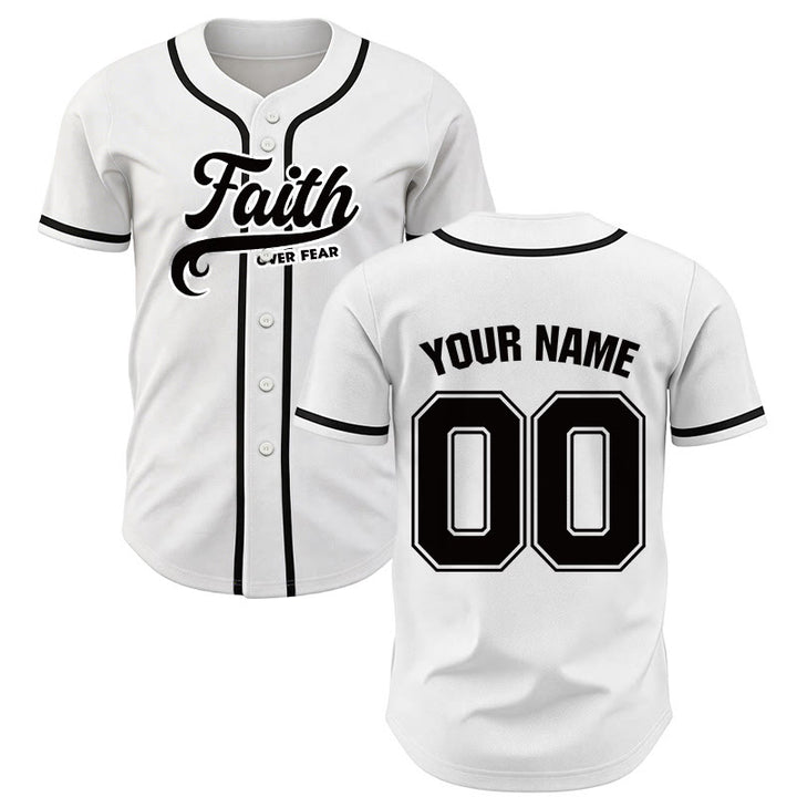 Christianartworkshop Faith Over Fear Maglia da baseball unisex personalizzata con nome e numero - Bianco - 5XL - Nome & Numero personalizzati - image 15