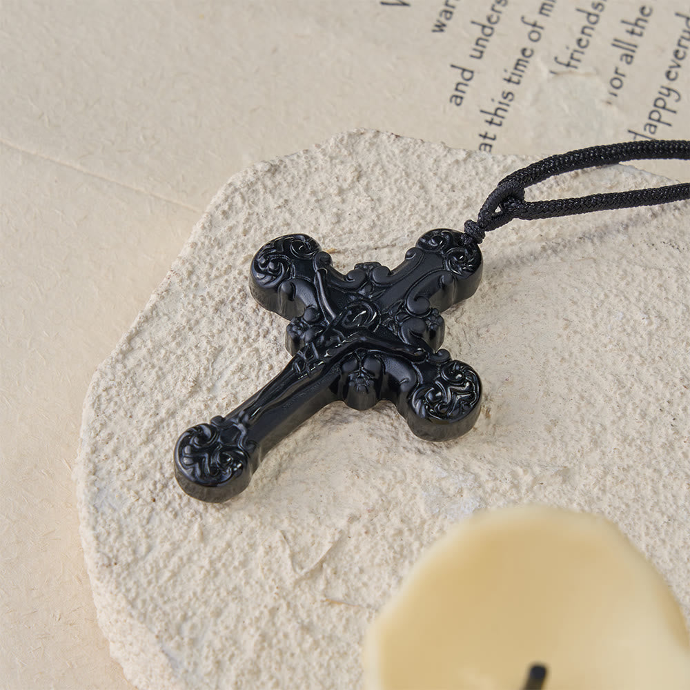 Collana con ciondolo a crocifisso in ossidiana in stile classico Christianartworkshop - image 4