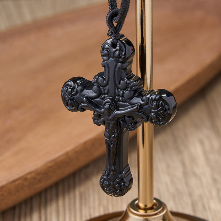 Collana con ciondolo a crocifisso in ossidiana in stile classico Christianartworkshop - image 1