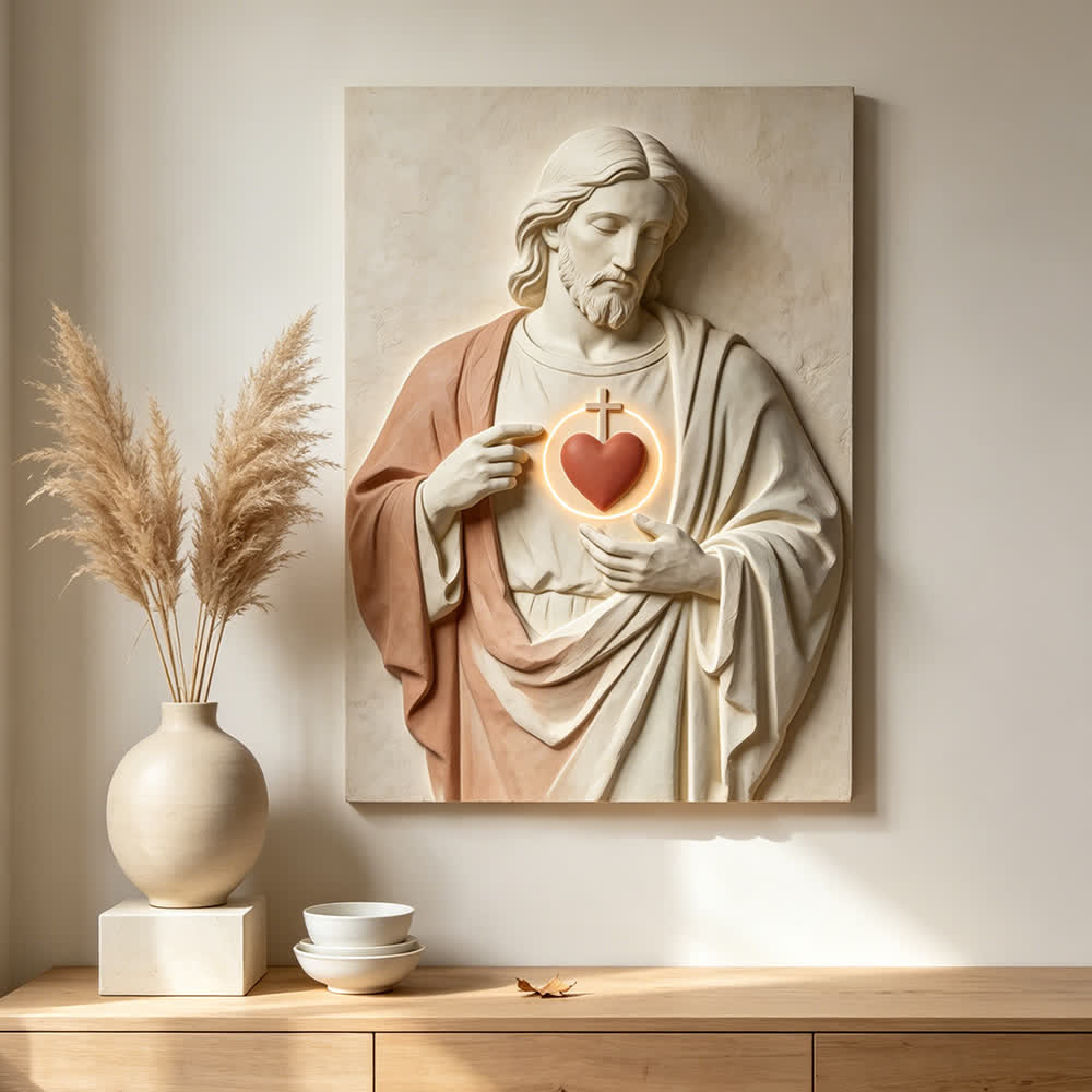 Christianartworkshop Opere d'arte cristiane Stampe artistiche del Sacro Cuore: Grazia devozionale per la fede - Angoli pieni - Quadro su tela incorniciato - 13,77"*19,58"*0,7"/35*50*1,8 cm - image 0
