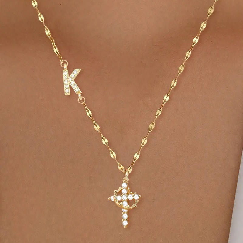 Collana con croce e corona personalizzata con iniziale AZ in tonalità oro e argento Christianartworkshop : ciondolo personalizzato con monogramma di fede sacra. - K - D'oro - image 13