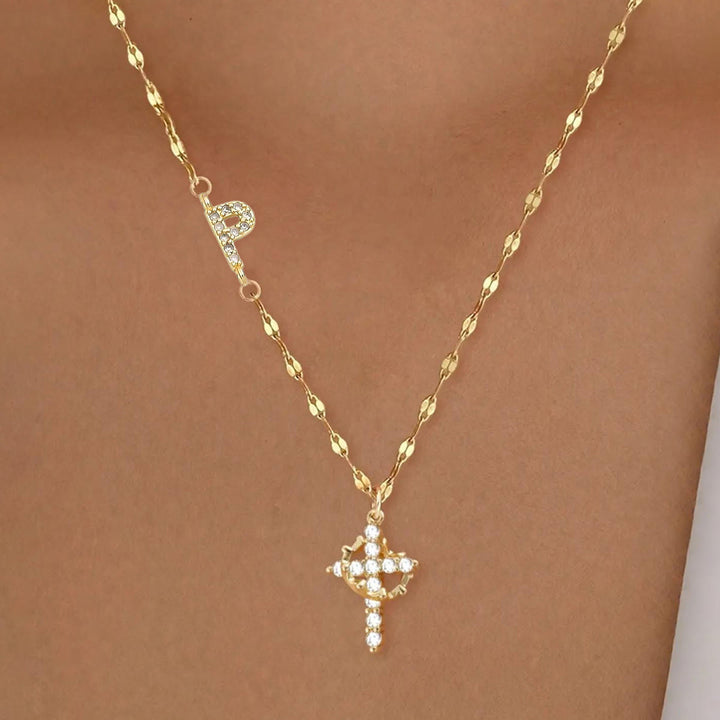 Collana con croce e corona personalizzata con iniziale AZ in tonalità oro e argento Christianartworkshop : ciondolo personalizzato con monogramma di fede sacra. - P - D'oro - image 18
