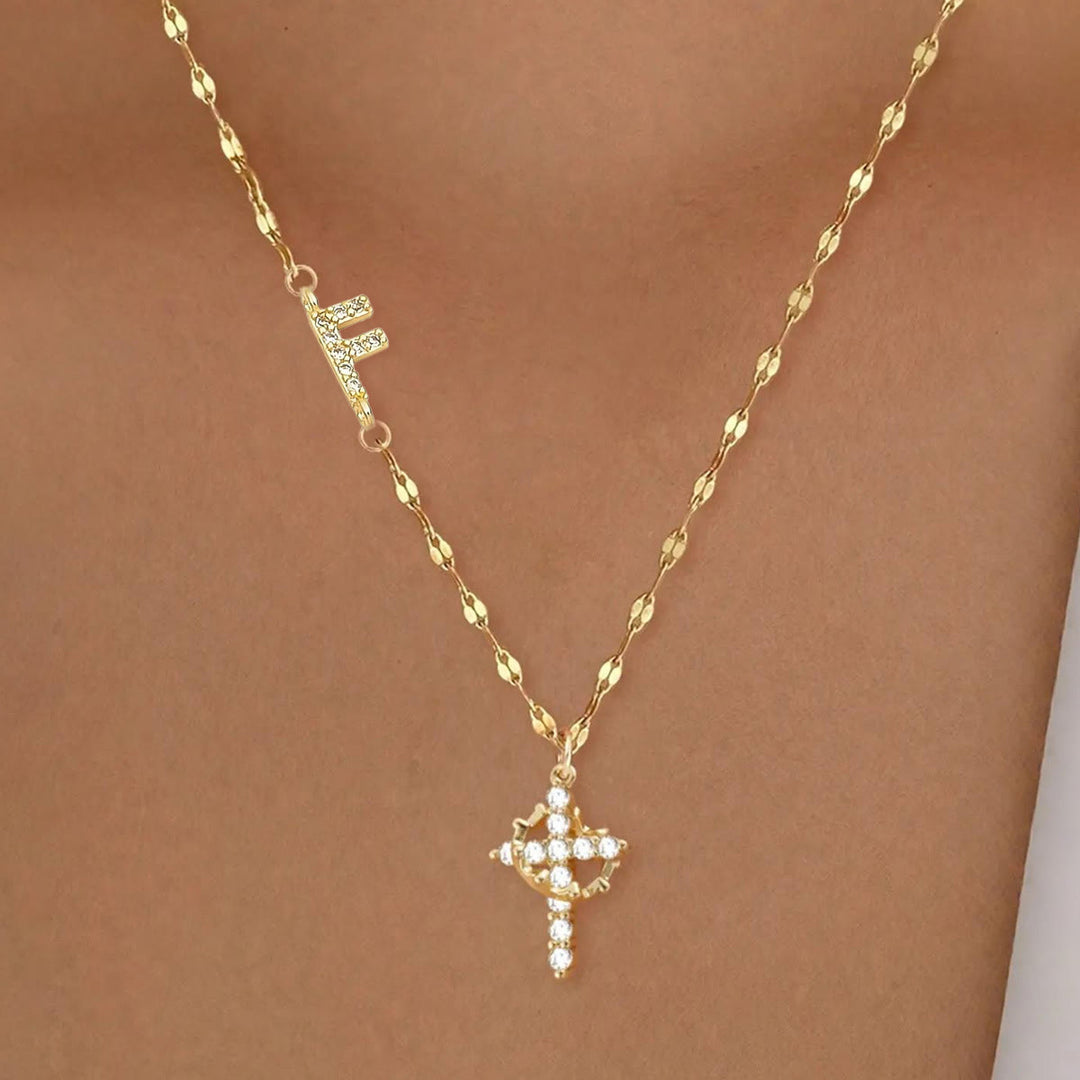 Christianartworkshop Collana personalizzata con iniziale A-Z, corona e croce: ciondolo personalizzato con monogramma di fede sacra. - F - image 7