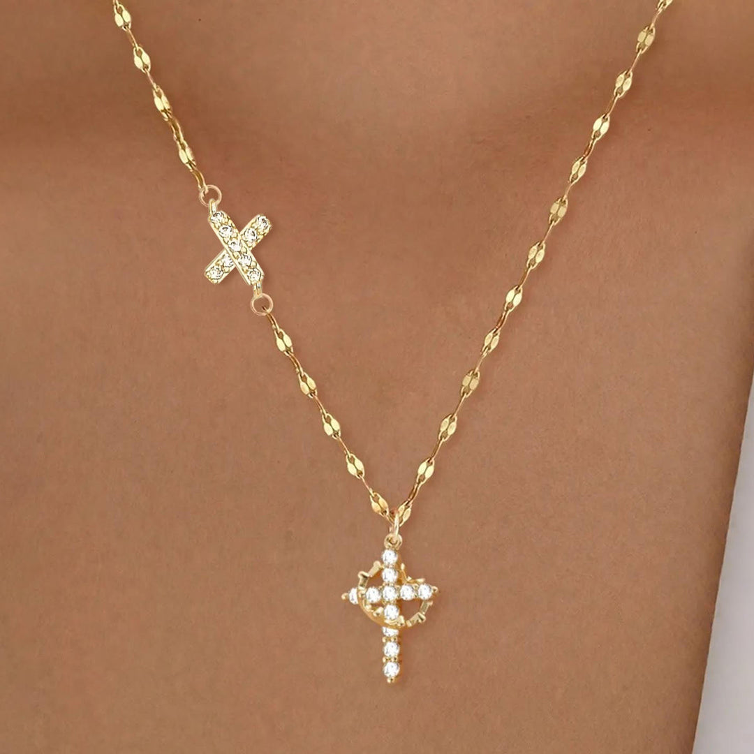 Collana con croce e corona personalizzata con iniziale AZ in tonalità oro e argento Christianartworkshop : ciondolo personalizzato con monogramma di fede sacra. - X - D'oro - image 26