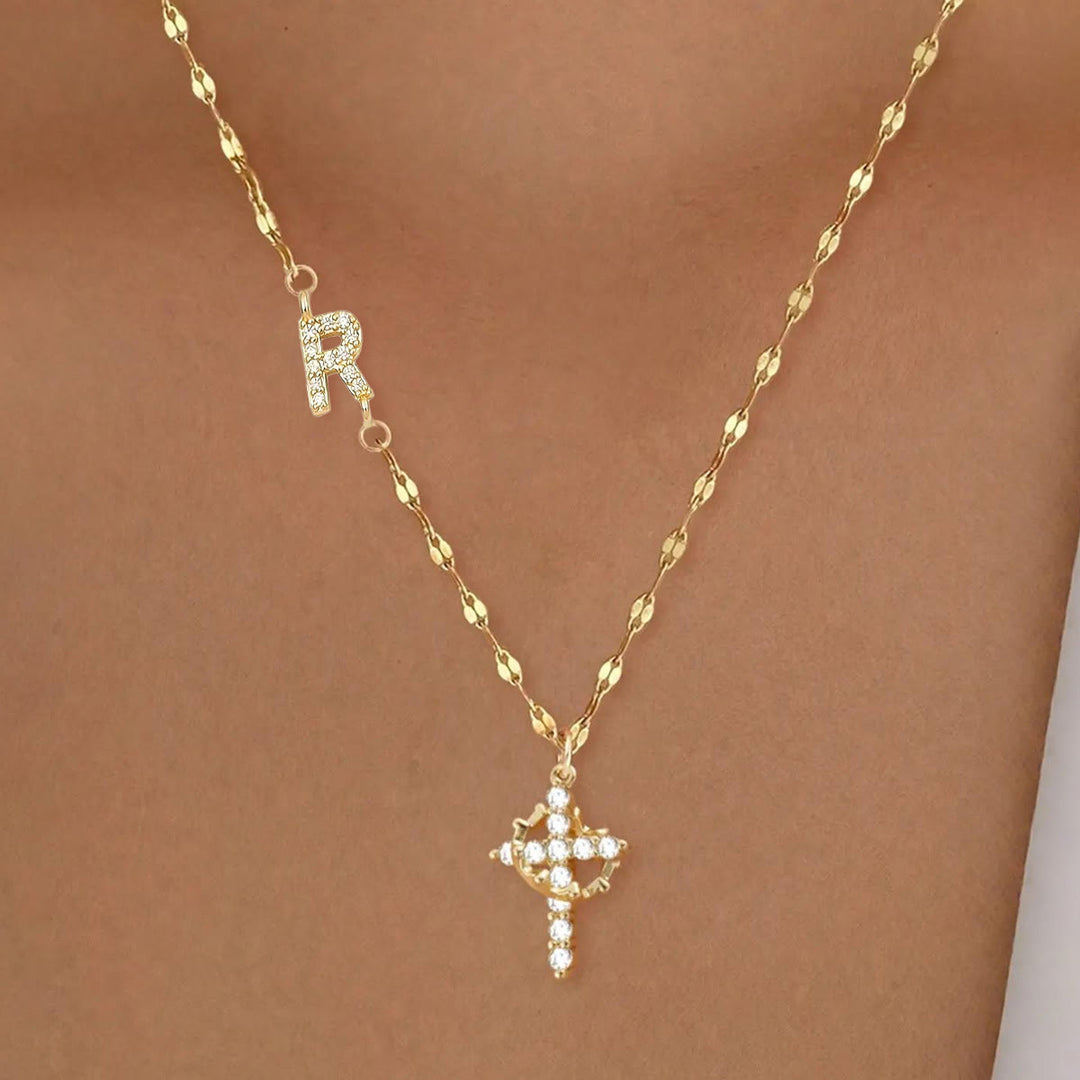 Christianartworkshop Collana personalizzata con iniziale A-Z, corona e croce: ciondolo personalizzato con monogramma di fede sacra. - R - image 19