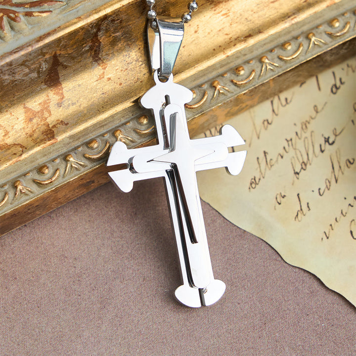 Christianartworkshop Collana con ciondolo a croce divisa a tre livelli: un simbolo moderno di fede incrollabile. - Argento - image 6