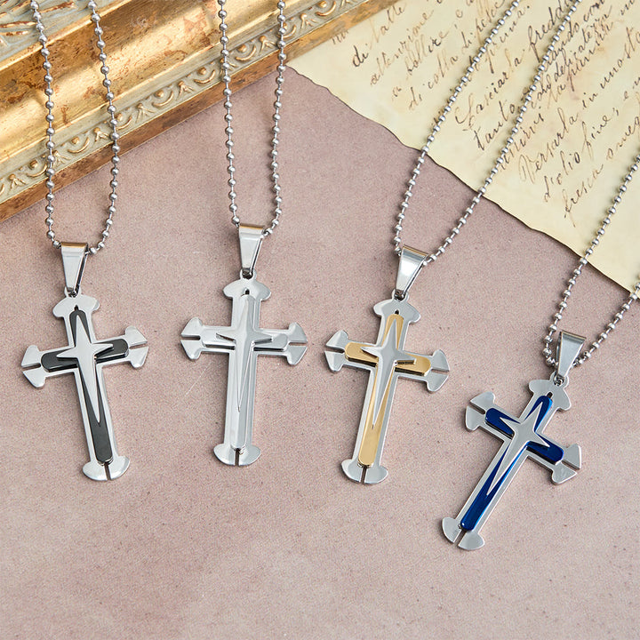Christianartworkshop Collana con ciondolo a croce divisa a tre livelli: un simbolo moderno di fede incrollabile. - image 1