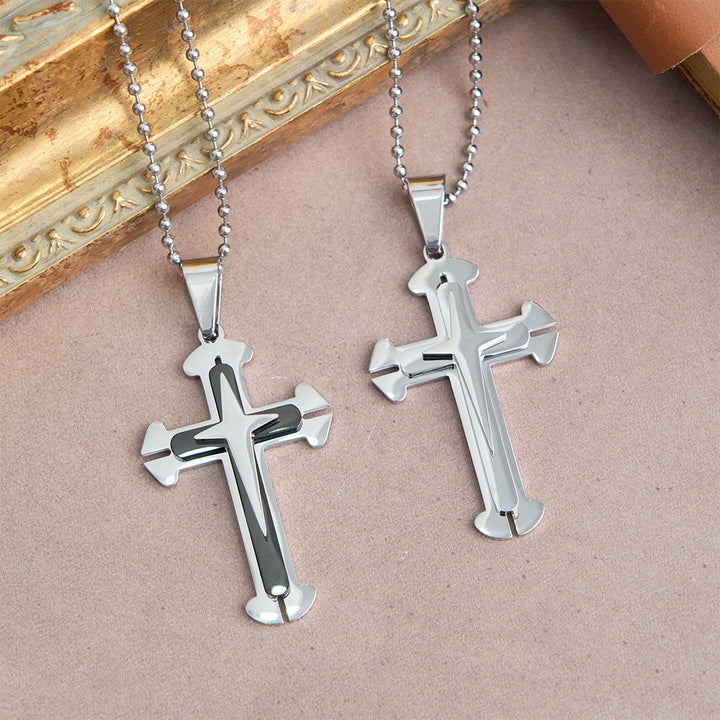 Christianartworkshop Collana con ciondolo a croce divisa a tre livelli: un simbolo moderno di fede incrollabile. - image 2
