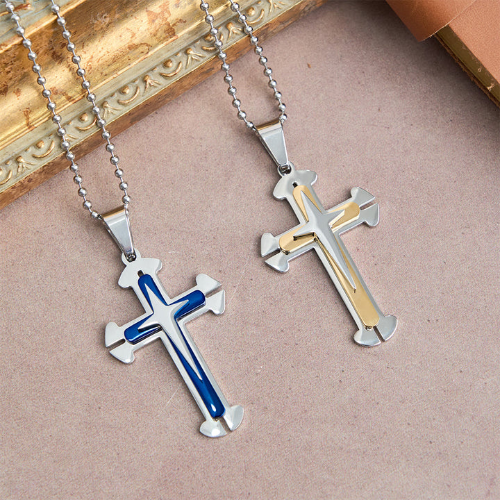 Christianartworkshop Collana con ciondolo a croce divisa a tre livelli: un simbolo moderno di fede incrollabile. - image 3