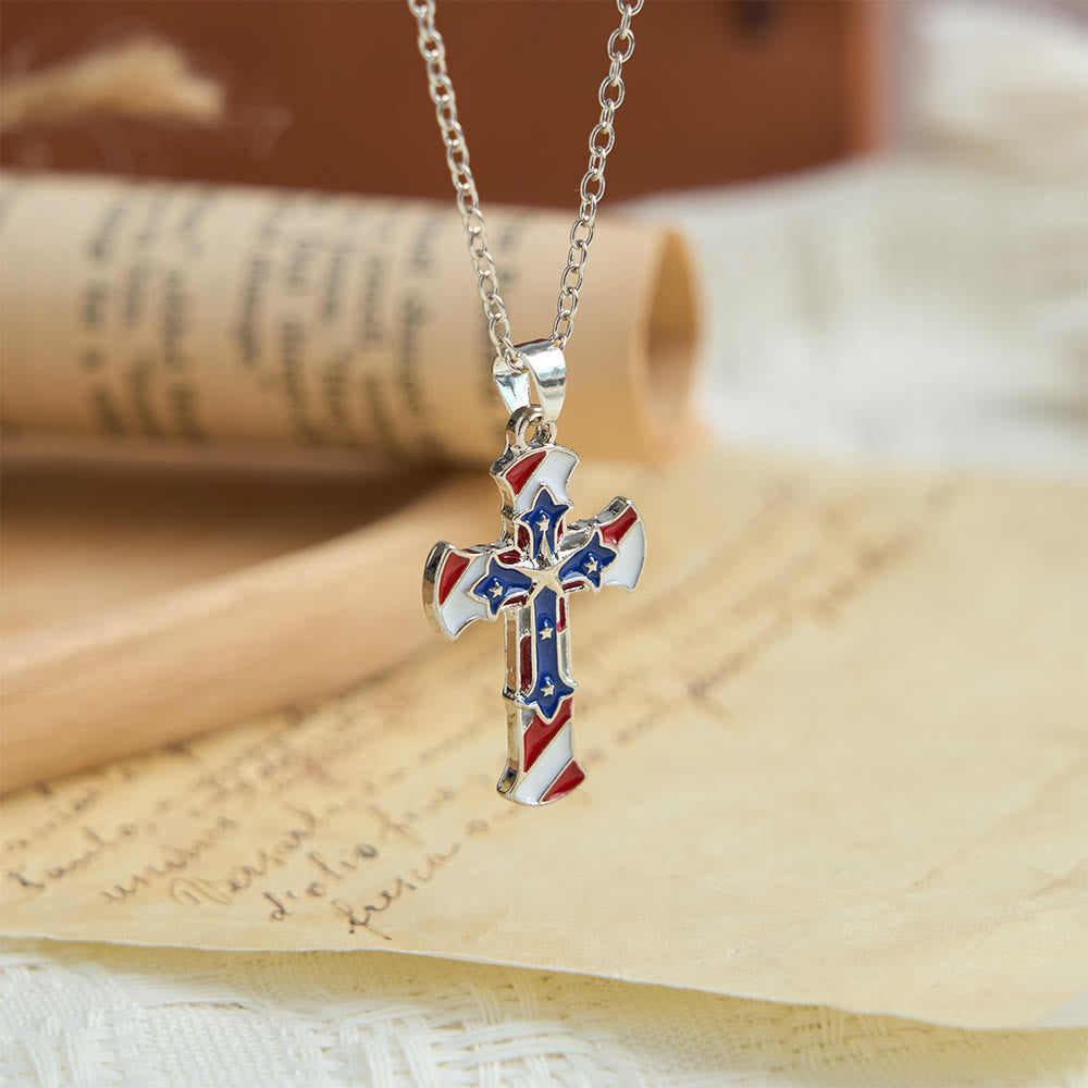 Christianartworkshop Collana patriottica a doppio strato con croce a stelle e strisce: gioiello ispirato al Giorno dell'Indipendenza e simbolo di fede. - image 3