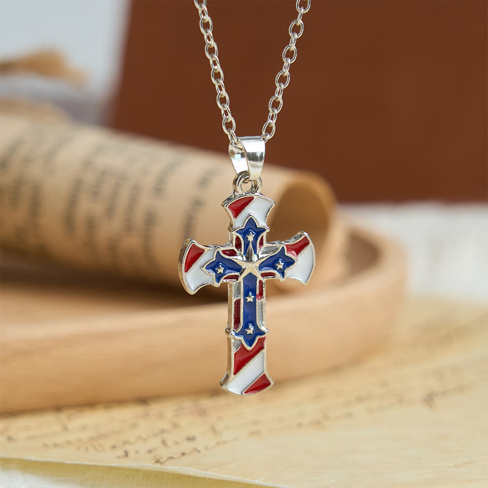 Christianartworkshop Collana patriottica a doppio strato con croce a stelle e strisce: gioiello ispirato al Giorno dell'Indipendenza e simbolo di fede. - image 2