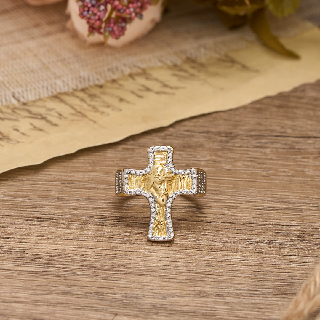 Christianartworkshop Anello aperto con croce e volto di Gesù: un simbolo audace di grazia redentrice. - image 3