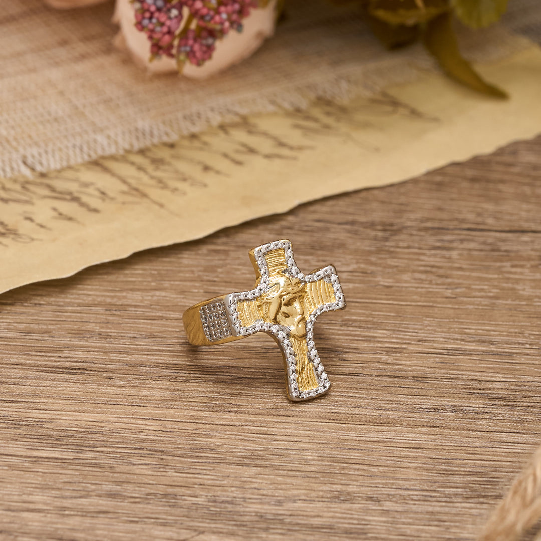 Christianartworkshop Anello aperto con croce e volto di Gesù: un simbolo audace di grazia redentrice. - image 2