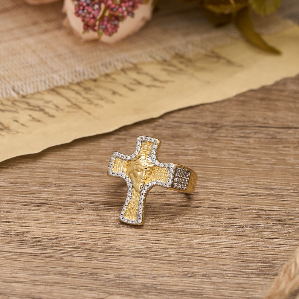 Christianartworkshop Anello aperto con croce e volto di Gesù: un simbolo audace di grazia redentrice. - image 1