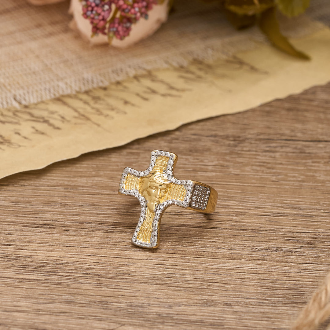 Christianartworkshop Anello aperto con croce e volto di Gesù: un simbolo audace di grazia redentrice. - image 1