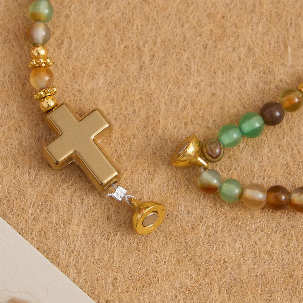 Christianartworkshop Bracciale rosario magnetico in agata venata di drago con San Benedetto dorato. - image 10