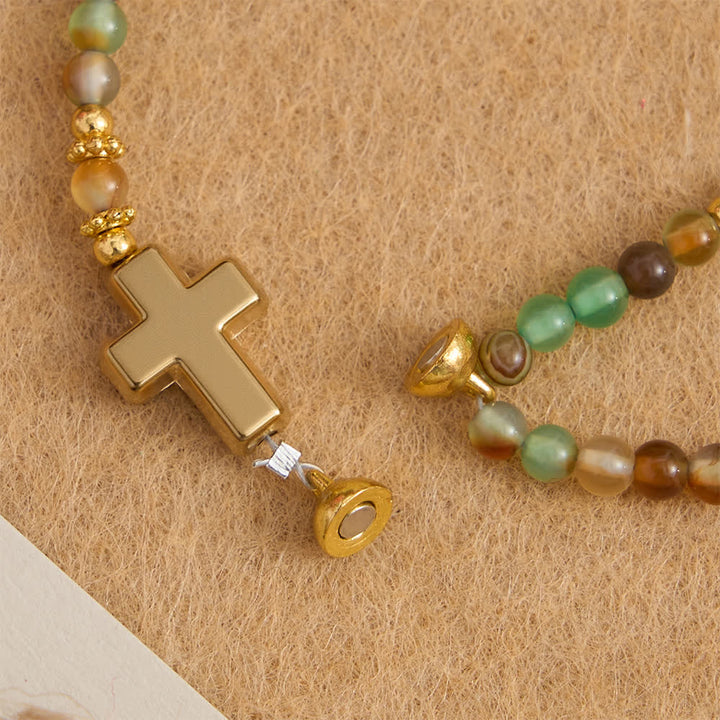 Christianartworkshop Bracciale rosario magnetico in agata venata di drago con San Benedetto dorato. - image 10