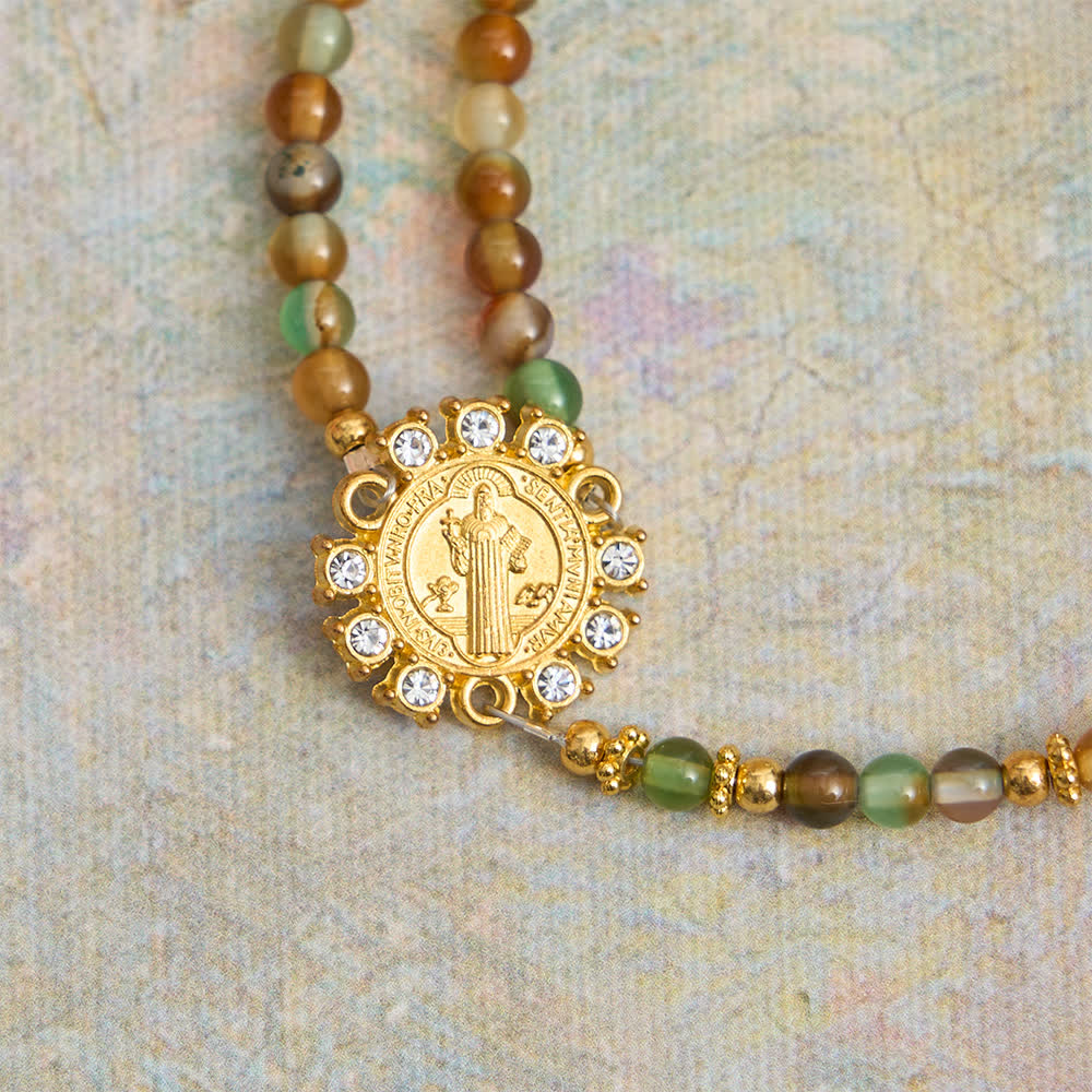 Christianartworkshop Bracciale rosario magnetico in agata venata di drago con San Benedetto dorato. - image 12