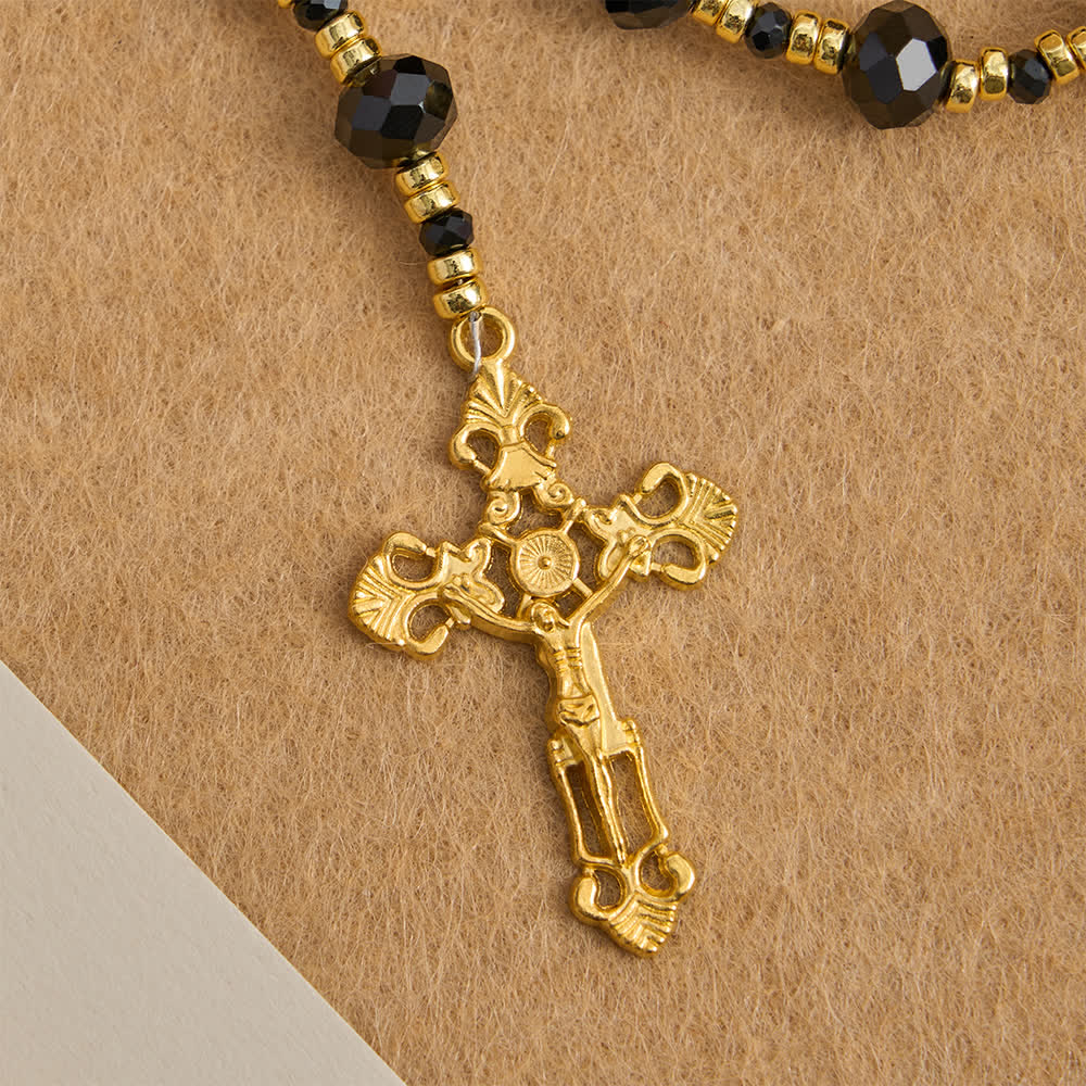 Rosario della Vergine Maria in vetro sfaccettato nero Christianartworkshop con lettere personalizzate per il nome della mamma - image 8