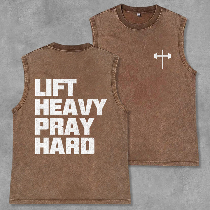 Christianartworkshop Canotta unisex lavata Lift Heavy Pray Hard - Marrone - 2XL - image 7