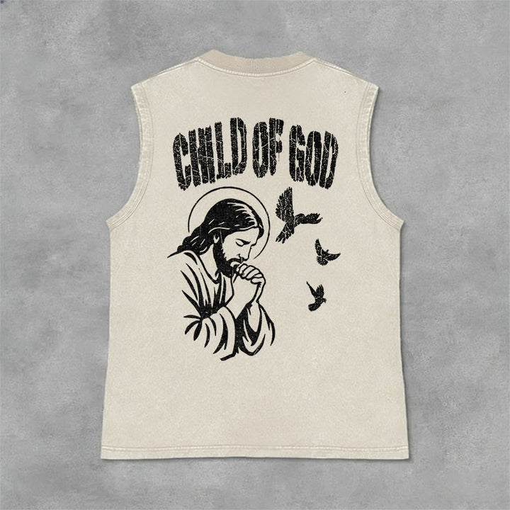 Christianartworkshop Canotta unisex lavata con scritta "Pregando Gesù, Figlio di Dio, Fede" - Beige - 2XL - image 0