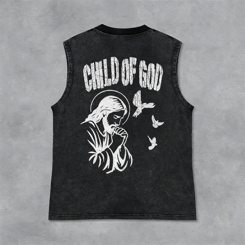 Christianartworkshop Canotta unisex lavata con scritta "Pregando Gesù, Figlio di Dio, Fede" - Nero - 2XL - image 9