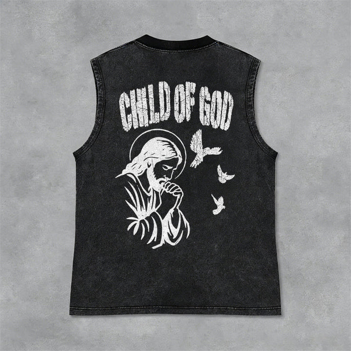 Christianartworkshop Canotta unisex lavata con scritta "Pregando Gesù, Figlio di Dio, Fede" - Nero - 2XL - image 9